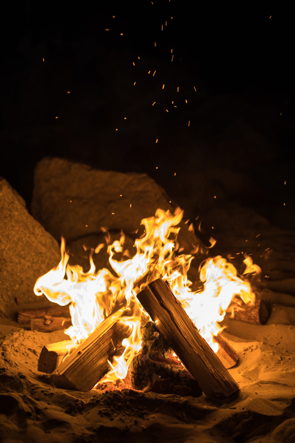 Campfire burning hardwood